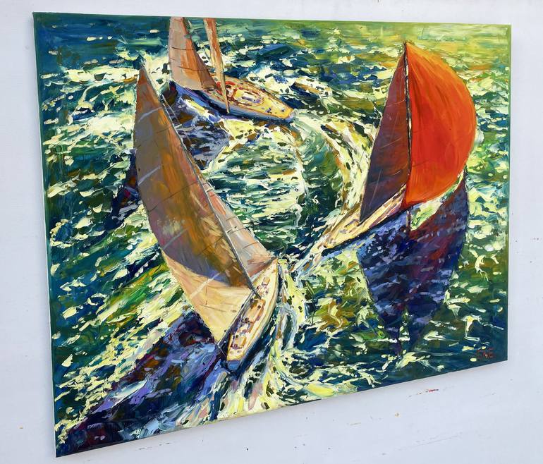 Original Abstract Boat Painting by Eugene Chernyakovsky