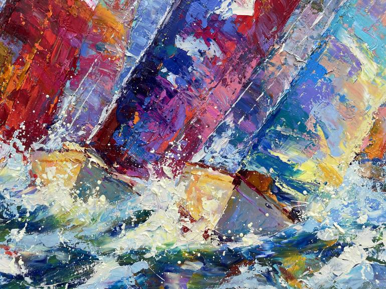 Original Abstract Boat Painting by Eugene Chernyakovsky