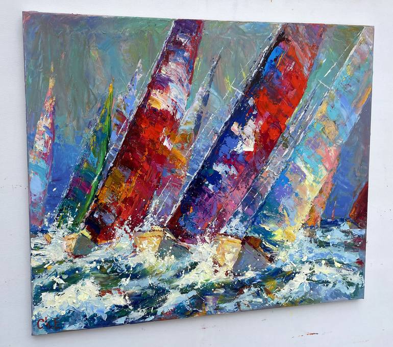 Original Abstract Boat Painting by Eugene Chernyakovsky
