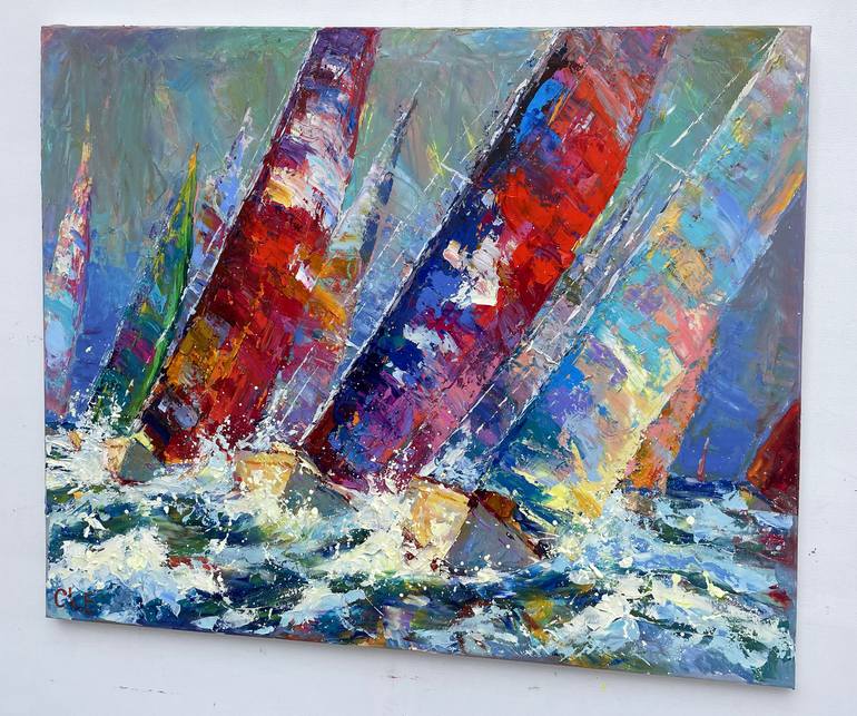 Original Abstract Boat Painting by Eugene Chernyakovsky