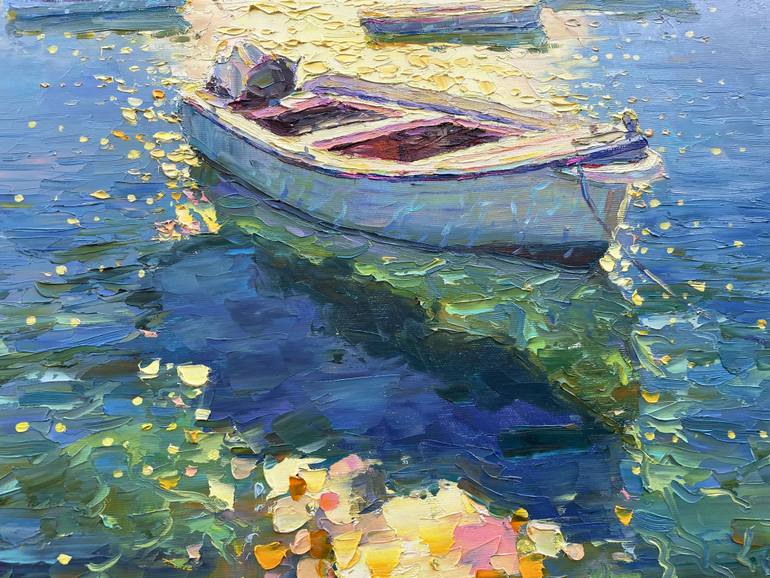 Original Abstract Boat Painting by Eugene Chernyakovsky
