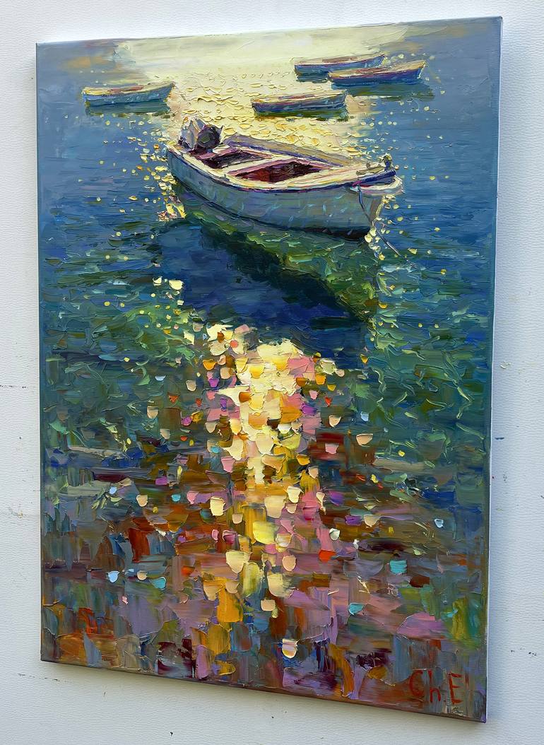 Original Abstract Boat Painting by Eugene Chernyakovsky
