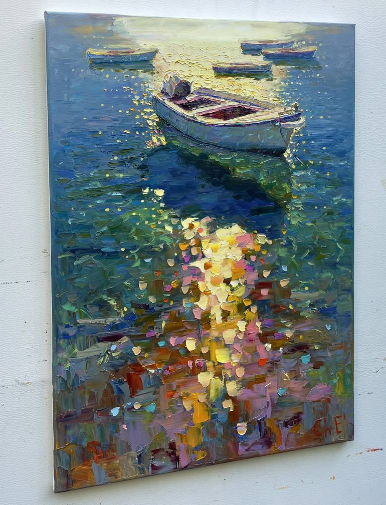 Original Abstract Boat Painting by Eugene Chernyakovsky