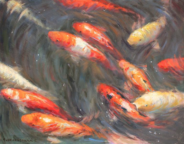 Original Abstract Fish Paintings by Eugene Chernyakovsky