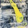 Contemporary oil painting in abstract, expressionistic style using Gerhard Richter‘s tools covered and preserved with resin and varnish.