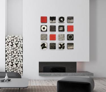 Black and White with pop of color wall sculpture by Paula Gibbs thumb
