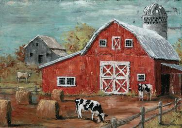 Red Barn Painting By Marieelaine Cusson Saatchi Art