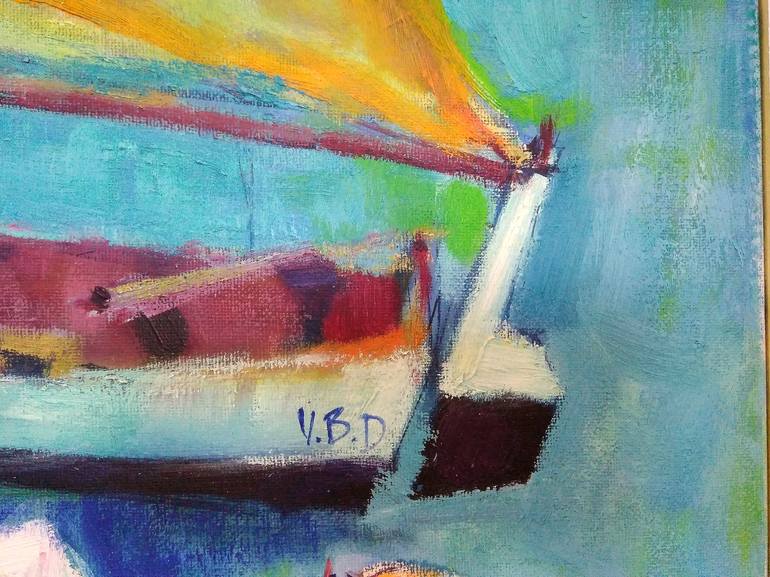 Original Expressionism Sailboat Painting by Vlasta Beketic Dugonjic
