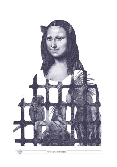 Fine Art Giclée Prints / Mona Lisa with Birds / indigo blue / thumb