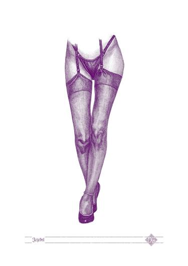 Jezebel (lila) Fine Art Giclée Prints, modern living, poster, erotic drawing, vintage erotic, pinup, sexy lady - Limited Edition of 76 thumb