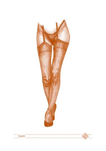 Jezebel (orange) Fine Art Giclée Prints, modern living, poster, erotic drawing, vintage erotic, pinup, sexy lady - Limited Edition of 76 thumb