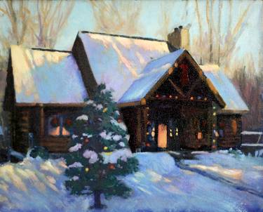 Log Cabin In Snow Paintings For Sale Saatchi Art