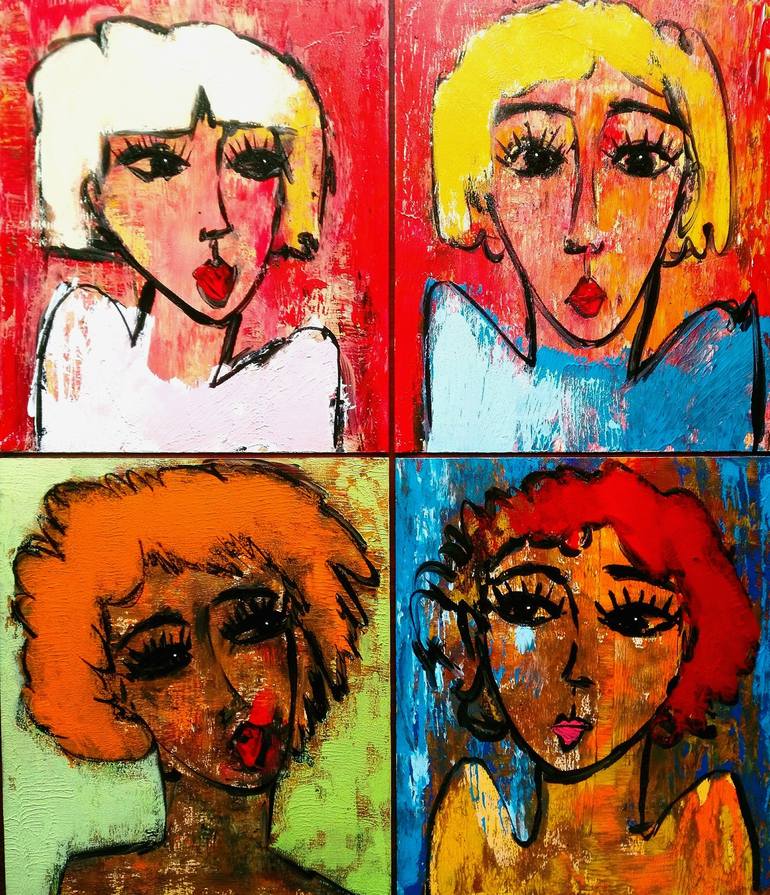 Girls (set of 4 paints) Painting by Antonio Coelho Art