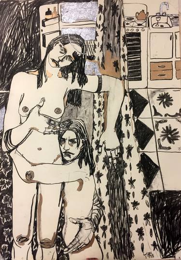 Original Expressionism People Drawings by Lizi Budagashvili