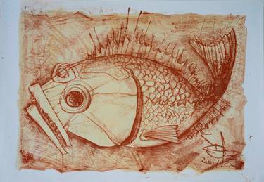Print of Expressionism Fish Printmaking by bidzina kavtaradze