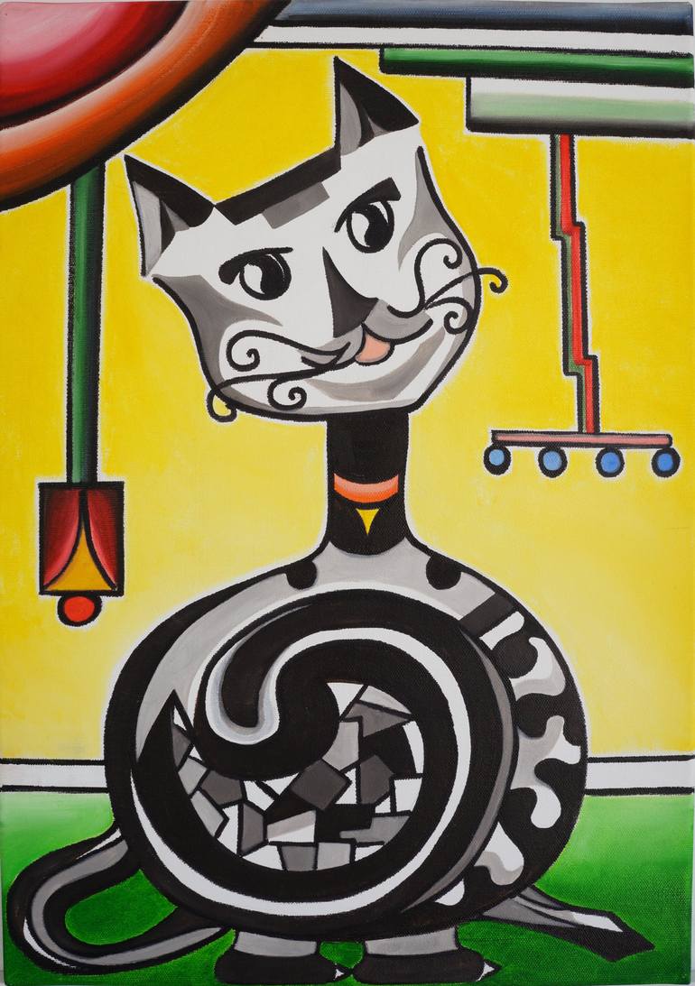 Original Conceptual Cats Painting by Loukia Zachariadou