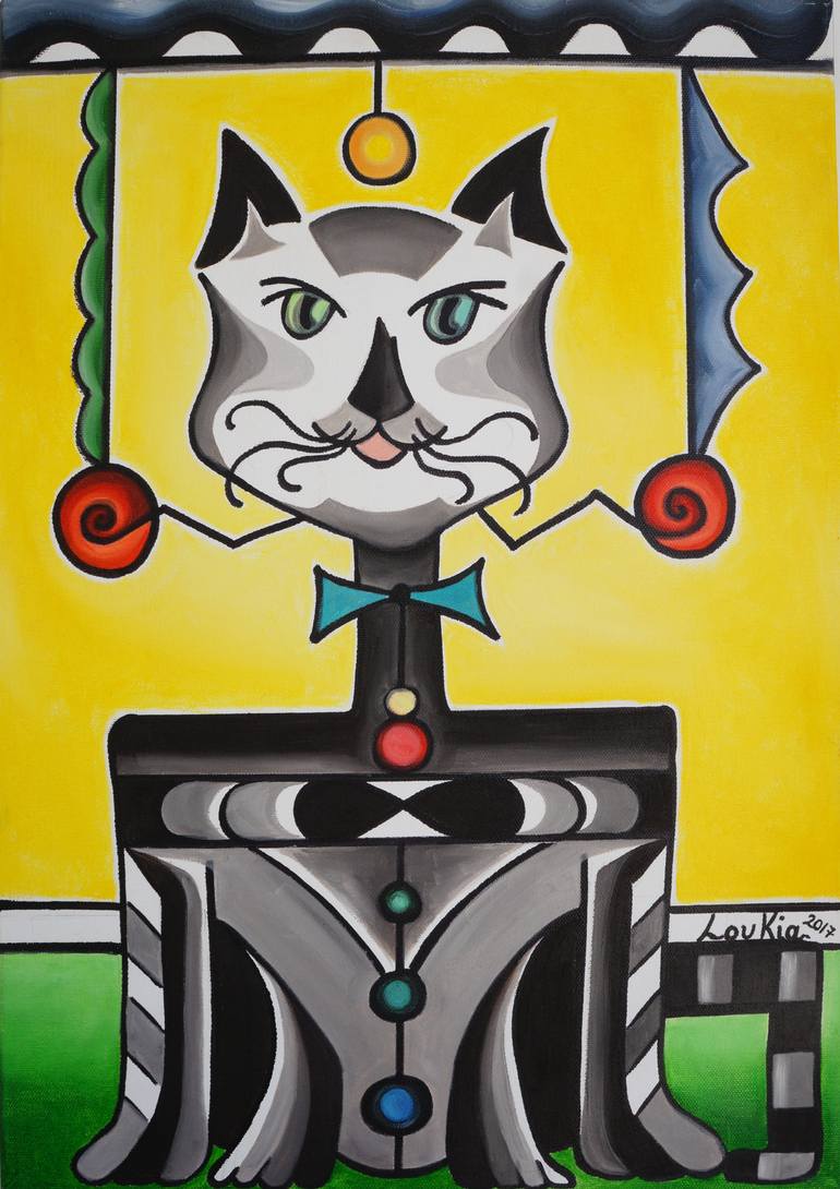 Original Conceptual Cats Painting by Loukia Zachariadou
