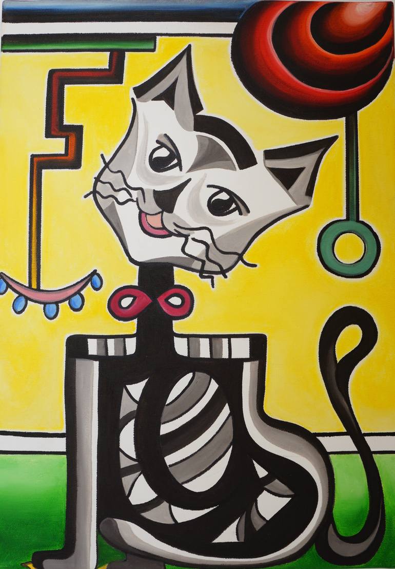 Original Conceptual Cats Painting by Loukia Zachariadou