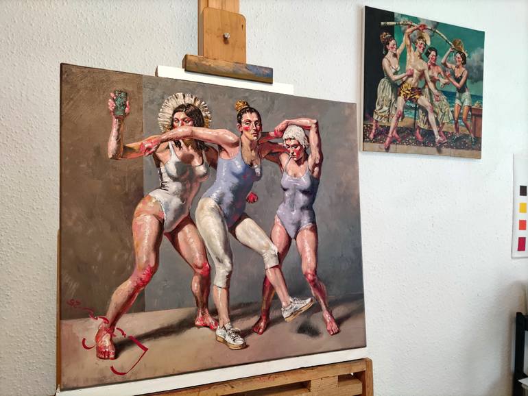 Original Art Deco People Painting by Alexander Lufer