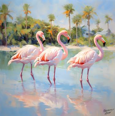 Flamingos Oil Painting thumb