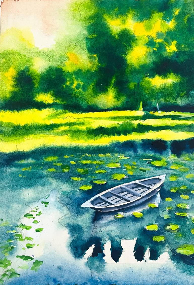 Original Landscape Painting by Sushanta Das | Abstract Art on Paper | Where the water remembers