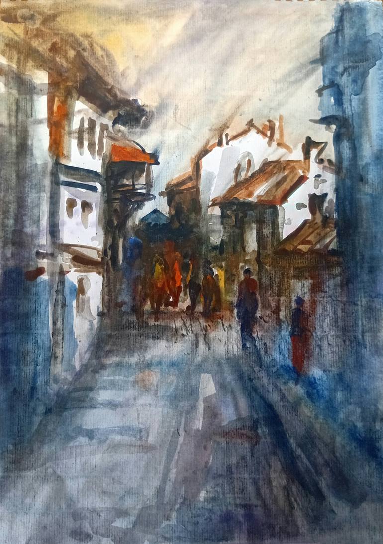 Original Architecture Painting by Sushanta Das | Abstract Expressionism Art on Paper | CITYSCAPE