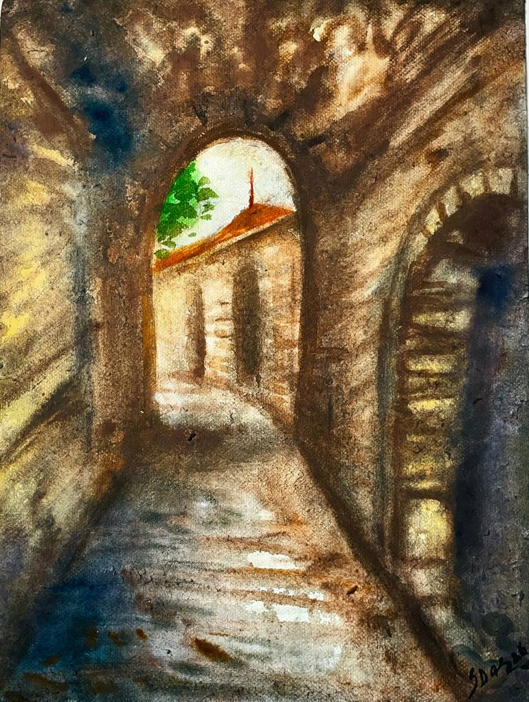 Original Architecture Painting by Sushanta Das | Contemporary Art on Paper | "Echoes of a Forgotten Era"