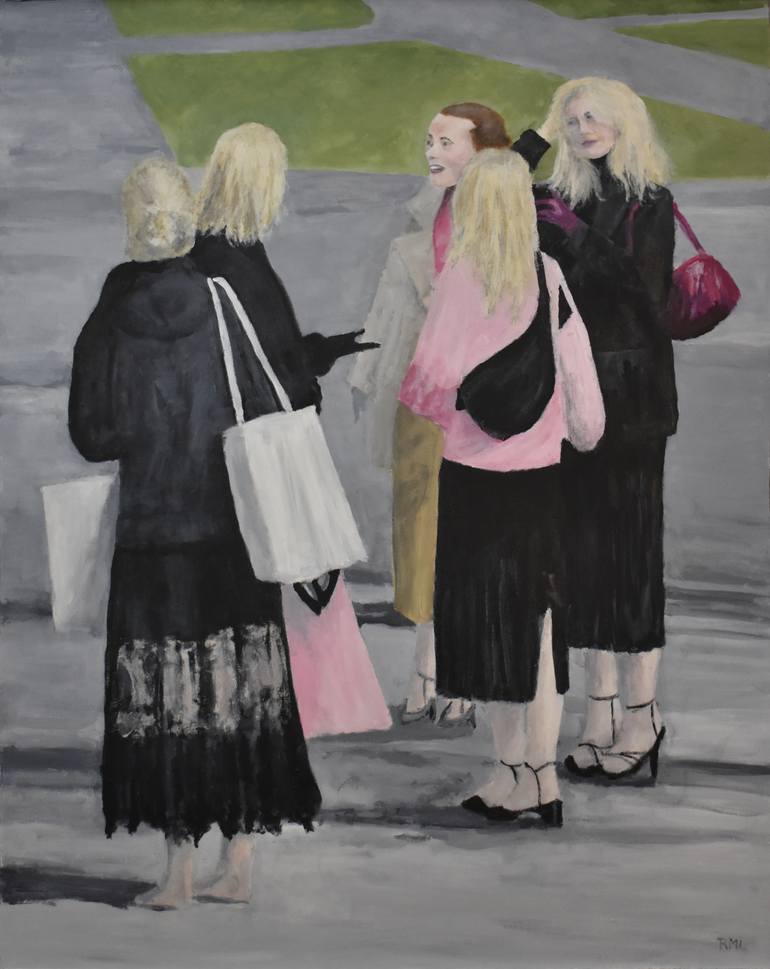 Original Women Painting by Richard Levy | Figurative Art on Hardboard | Night out on the Town