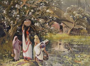 Original Impressionism Rural life Paintings by Rusticity by the Raj family