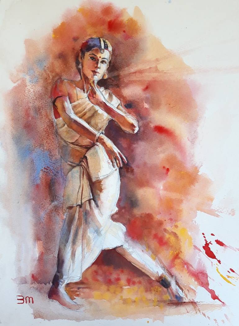 Indian Art, Dancer Art, Watercolor, Traditional, FolkArt, Culture Painting  by Bozhidara Mircheva