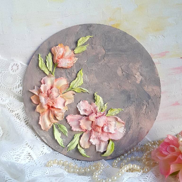 Delicate flowers. Sculpture painting with floral bouquet. Painting by ...