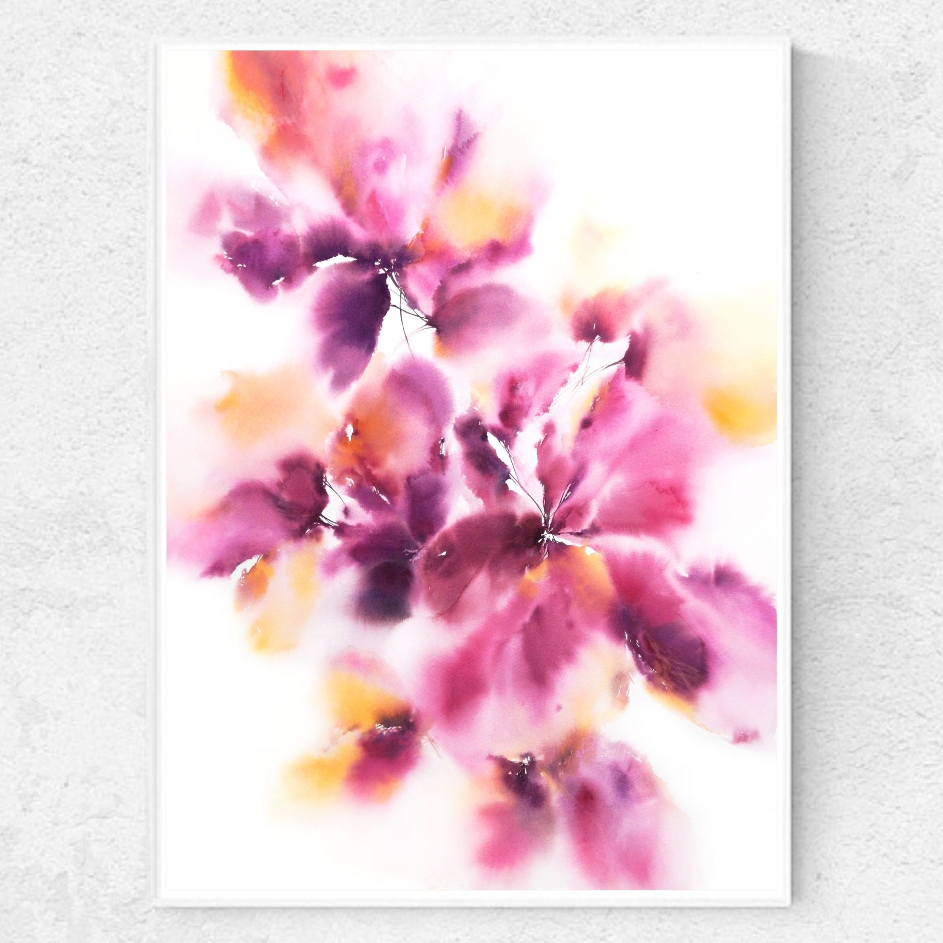 Burgundy Flowers, Abstract Floral Watercolor Painting By Olga Grigorevykh | Saatchi Art