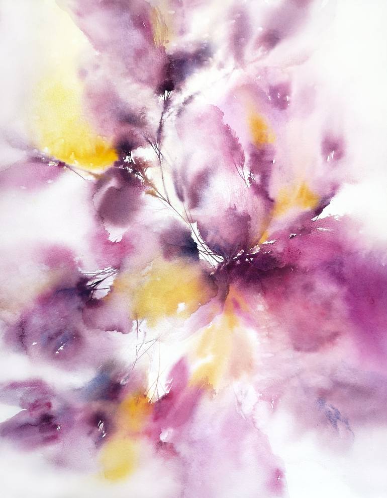 Purple Abstract Flowers Watercolor Painting Painting By Olga Grigorevykh | Saatchi Art