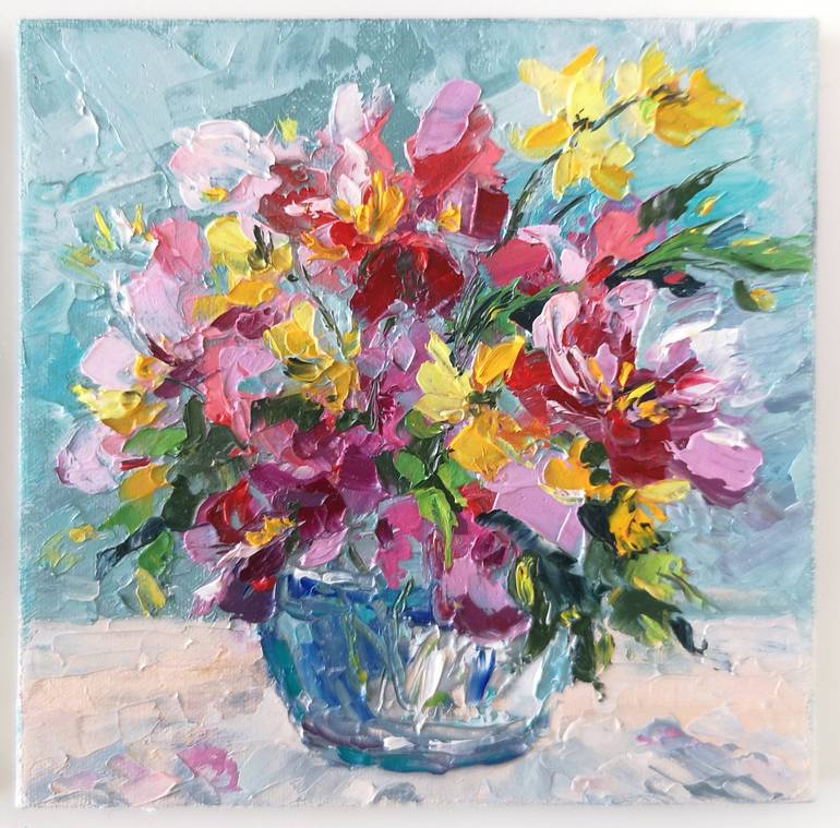 Flowers Still Life Oil Painting Original on Canvas, Impressionism, high quality Small Wall Art, Living Room Art