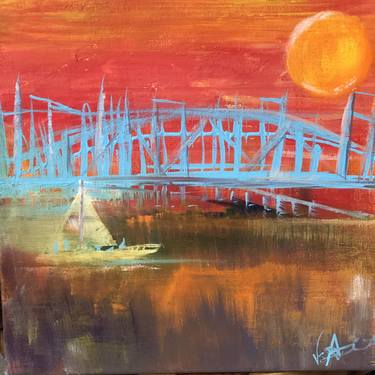 Original Abstract Expressionism Boat Paintings by Vicky Andriotis