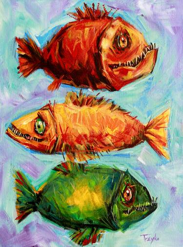 Original Expressionism Fish Painting by Trayko ART