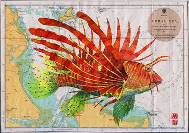 lionfish on old marine chart - Limited Edition 1 of 200 thumb