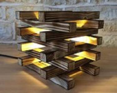 Stacked Wood 3D Sculpture Table Lamp thumb
