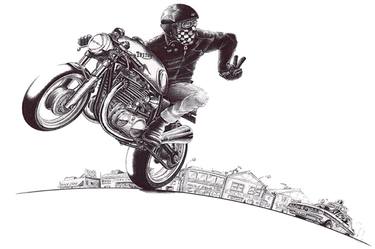 Original Illustration Motorcycle Mixed Media by Justin Tye
