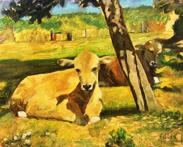 Print of Impressionism Cows Paintings by FILLI FILLI