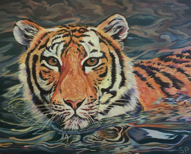 tiger swimming painting