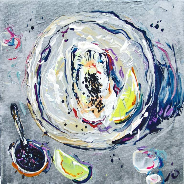 Still Life With Oysters Lemon Wedges And Black Caviar Painting By Jolanta Jo Saatchi Art