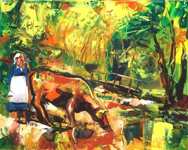 Print of Impressionism Cows Paintings by Jolanta Jo