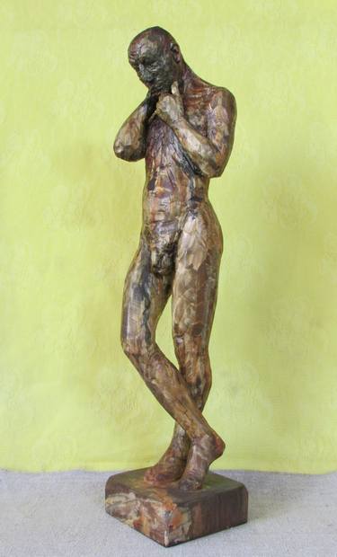 Деревянная , полихромная скульптура " Мыслитель". thumb
