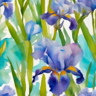 Blue irises watercolor study thumb