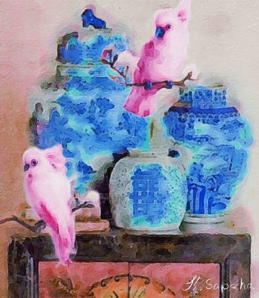Ginger jars and pink parrots thumb