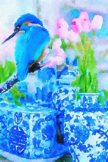 Kingfisher, tulips and ginger jars thumb