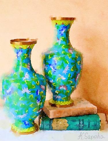 Turquoise cloisonne chinoiserie jars thumb