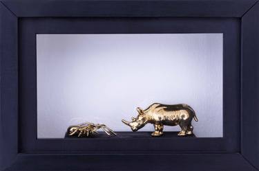 Golden nature #1,rhinoceros & bugs,electroforming & 24k gold plating,30cmx20cmx10,2017. thumb