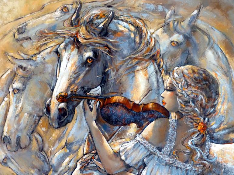 Original Expressionism Horse Painting by Jeanne Saint Cheron